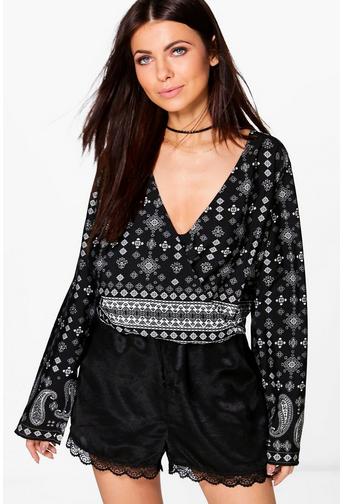 Leanne Mixed Print Wrap Front Blouse