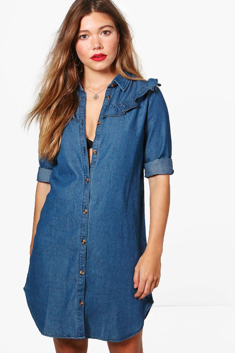 ruffle denim shirt