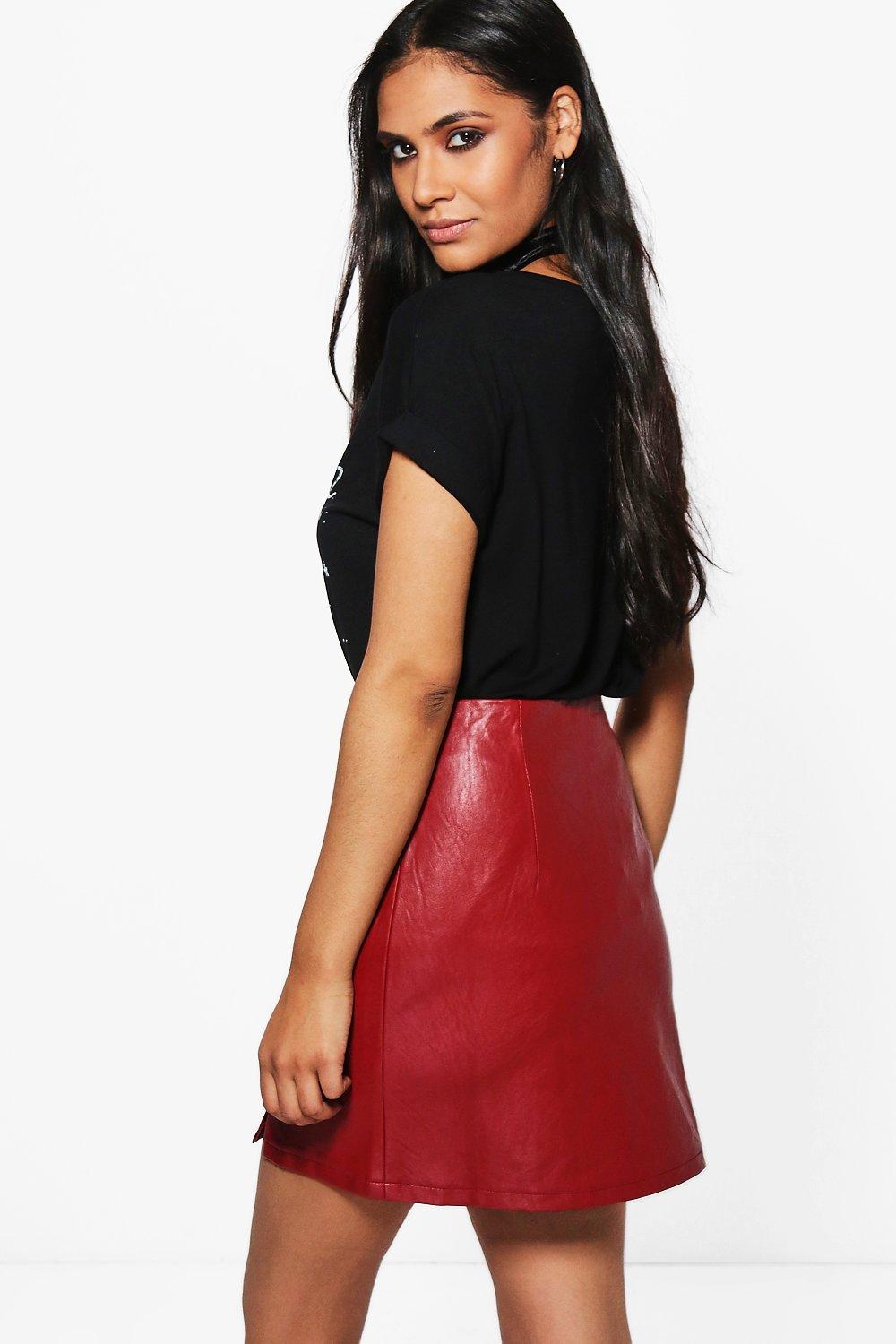 Boohoo Womens Myah Leather Look Double Zip Mini Skirt Ebay