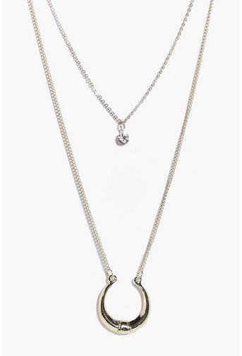 Rose Crescent & Diamante Layered Necklace