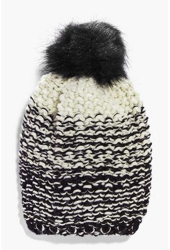 Brooke Ombre Knit Faux Fur Pom Beanie Hat