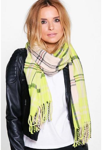 Sofia Neon Check Tassel Brushed Cotton Scarf