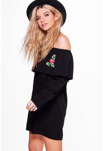 Elisha Embroidered Off Shoulder Shift Dress