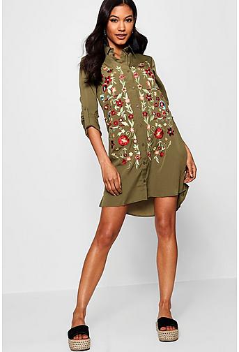 Boutique Leonie Frill Embroidered Shirt Dress