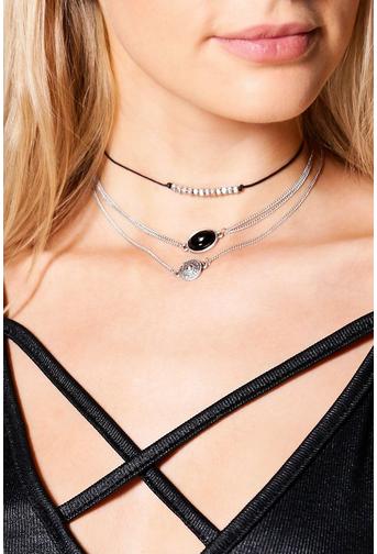 Skinny Chain And Cord Layered Choker Set