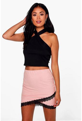 Willow Lace Trim Wrap Suedette Mini Skirt