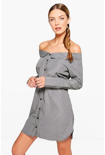 Louise Stripe Off Shoulder Shirt Dress!