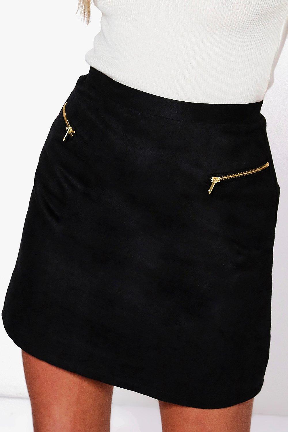black suedette mini skirt