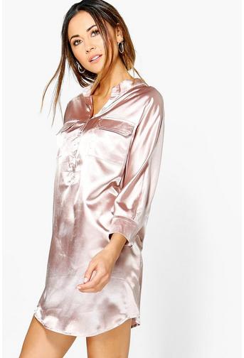 Lyla Utility Satin Shirt Dress