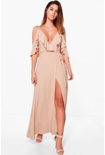 Lyla Frill Detail Drop Shoulder Wrap Tie Maxi Dress