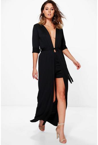 Audrina Tie Waist Texture Duster & Short Co-Ord