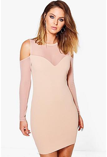 Shay Mesh Detail Cold Shoulder Bodycon Dress