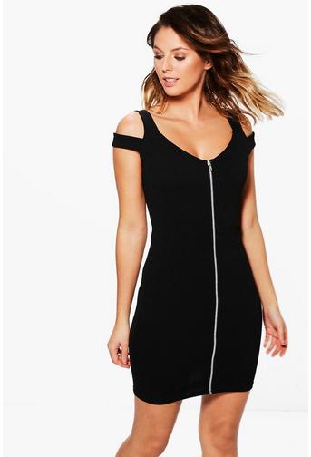 Vita Cold Shoulder Zip Through Bodycon Dress