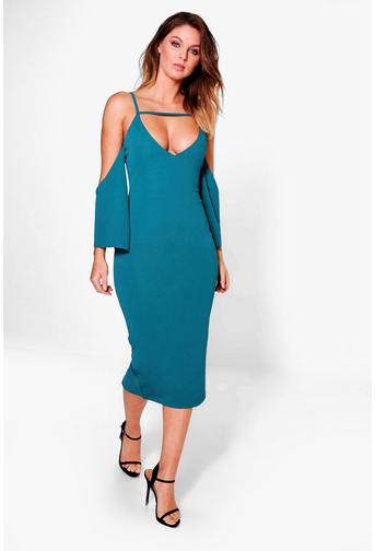 Kady Strappy Split Bell Sleeve Midi Dress