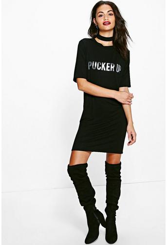 Iona Pucker Up Metallic Choker T-Shirt Dress