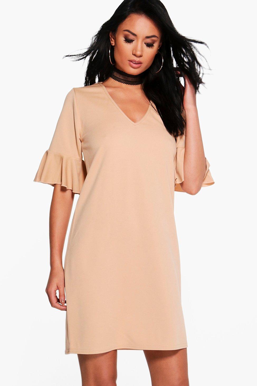 boohoo-womens-hana-bell-sleeve-shift-dress-ebay