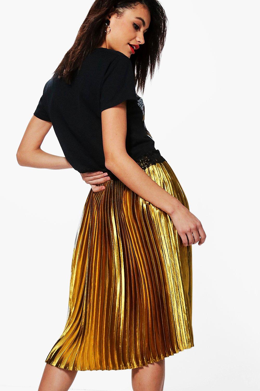 Boohoo Womens Boutique Kati Satin Pleated Midi Skirt Ebay 8175