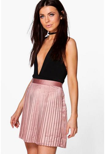 Emilia Matte Satin Pleated Mini Skirt