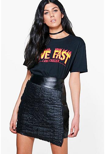 Isabeli Stitch Front Asymetric Leather Look Skirt