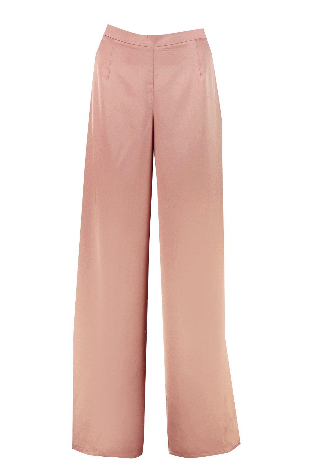 pink satin wide leg trousers