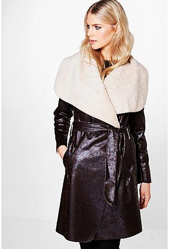 Emilia Waterfall Faux Fur Collar Belted Duster