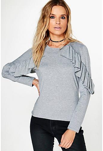 Heidi Ruffle Detail Long Sleeve T-Shirt