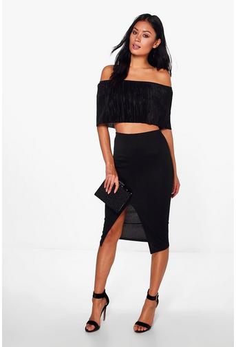 Sheeva Pleated Bandeau Crop & Midi Skirt Co-Ord