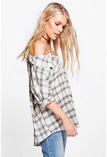 Clare Checked Open Shoulder Shirt