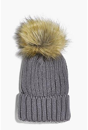 Emma Detachable Faux Fur Pom Beanie Hat