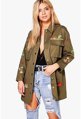 Ruby Embroidered Longline Canvas Jacket