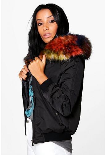 Brooke Multicoloured Faux Fur Hooded Bomber