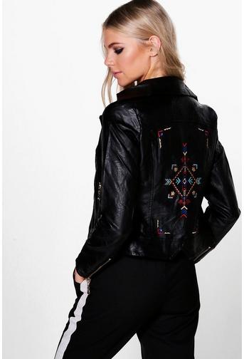 Charlotte Aztec Embroidered Biker Jacket