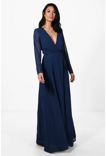 Dora Chiffon Long Sleeved Wrap Maxi Dress