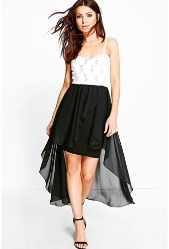 Jay Lace Sequin Chiffon Dip Hem Skater Dress