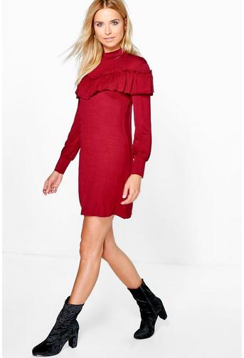 Amelia Ruffle Detail High Neck Shift Dress