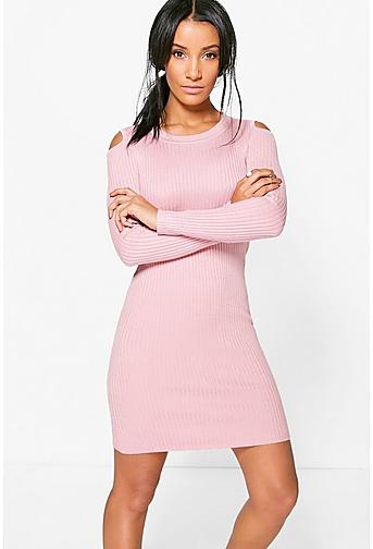 Isabelle Cold Shoulder Rib Knit Bodycon Dress