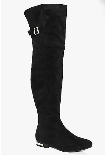 Paige Buckle Trim Flat Over The Knee Boot