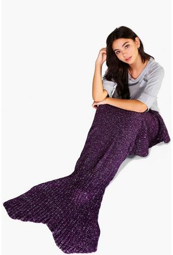 Metallic Purple Knitted Mermaid Tail Blanket