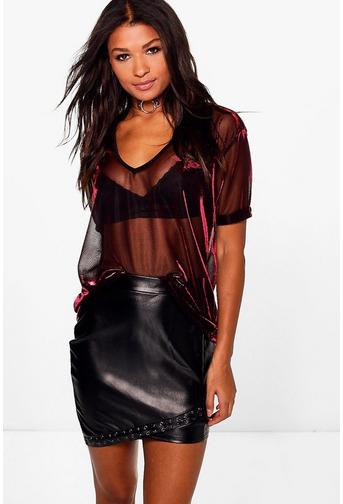Sophia Whipstitch Hem Leather Look Mini Skirt