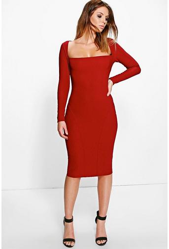 Hayley Square Neck Long Sleeved Midi Dress