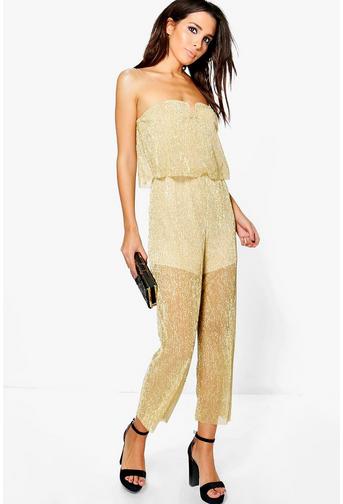 Lorraine Crinkle Metallic Bandeau Jumpsuit
