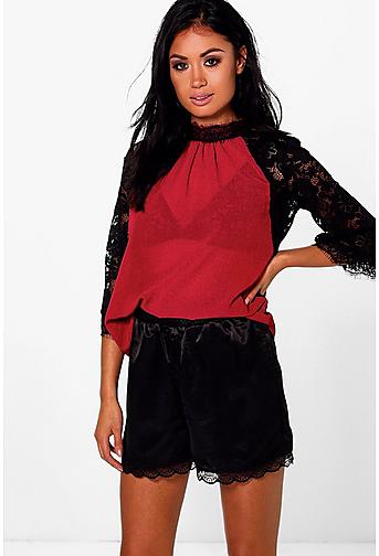 Keira Lace Flare Sleeve High Neck Top