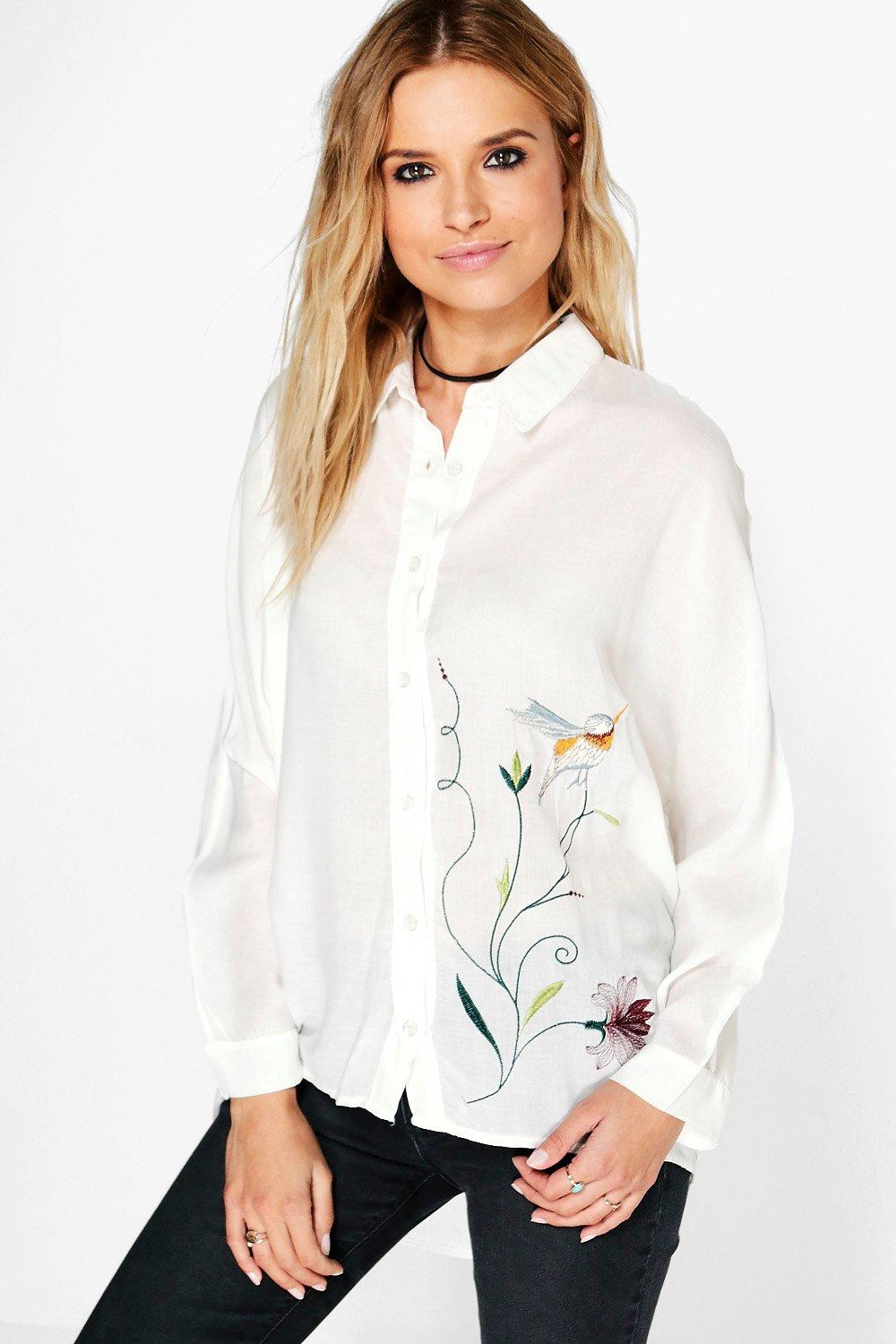 Aria Embroidered Woven Oversized Shirt at boohoo.com