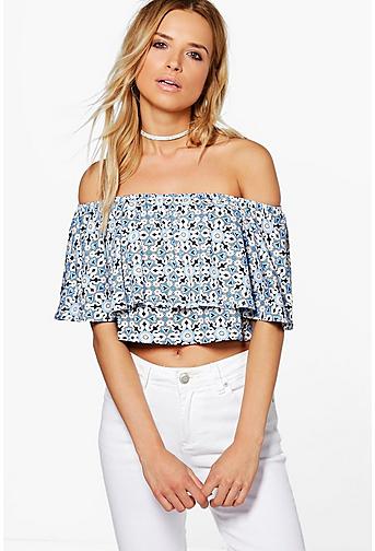 Printed Polly Off The Shoulder Top