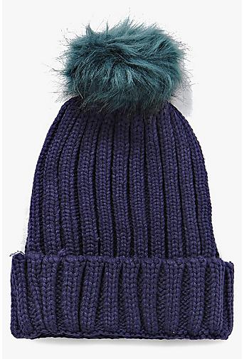 Lauren Faux Fur Pom Beanie Hat
