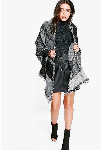 Lizzie Colourblock Fringed Edge Cape