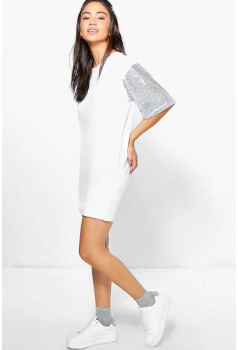 Lydia Oversized Sequin Sleeve T-Shirt Dress