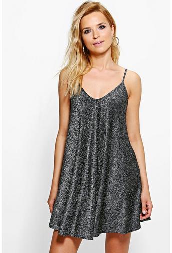 Ziena Metallic Low Back Swing Dress