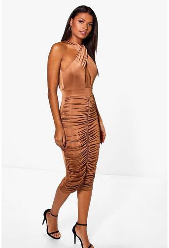 Elizabeth Slinky Wrap Rouched Midi Dress