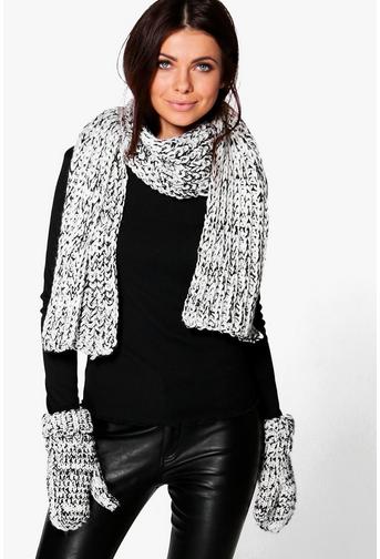 Laila Mixed Knit Scarf & Mitten Set
